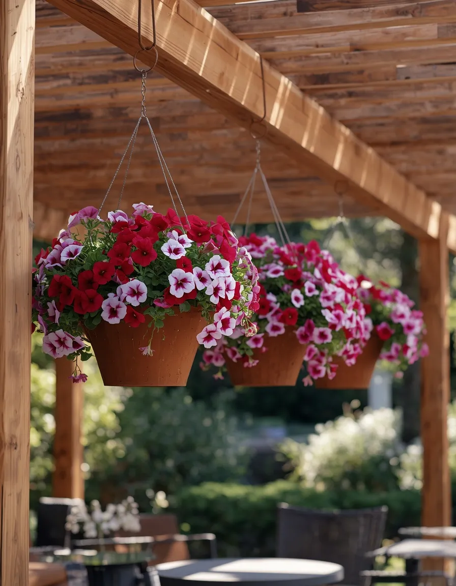 Pergola hanging flower rack idea outdoors