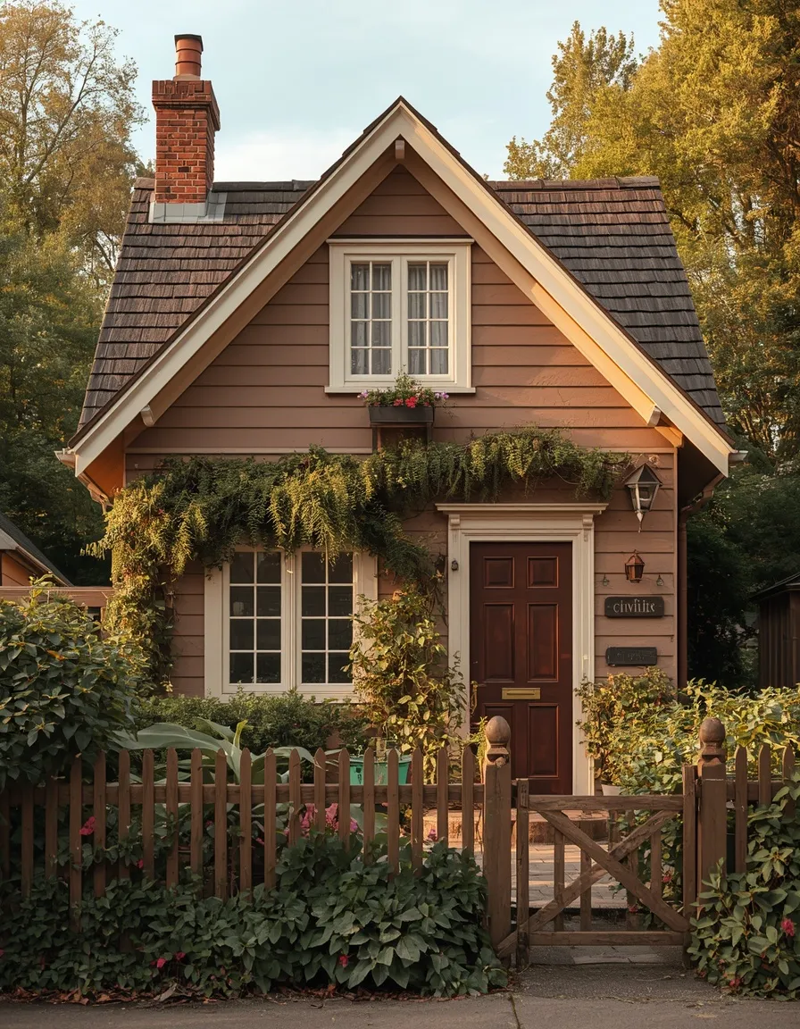 Small warm brown cottage exterior
