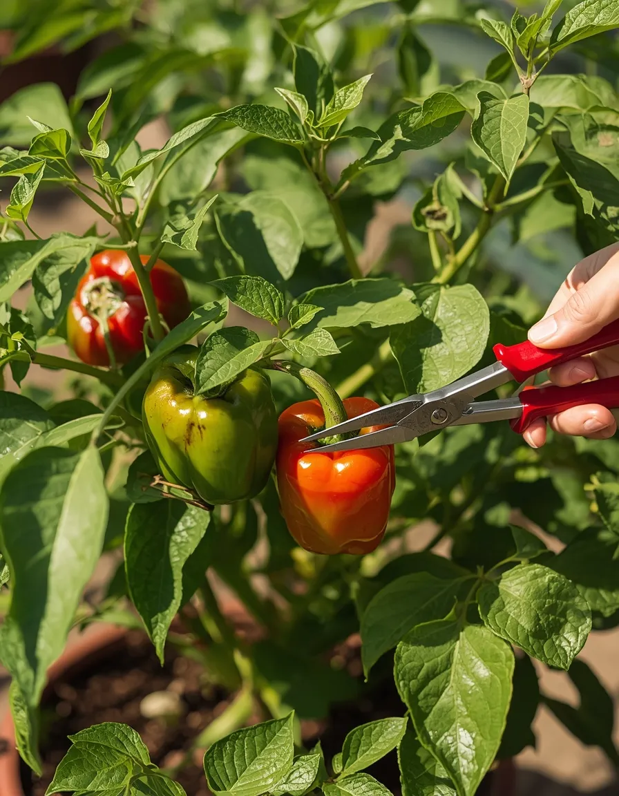 Green and red bell pepper harvest